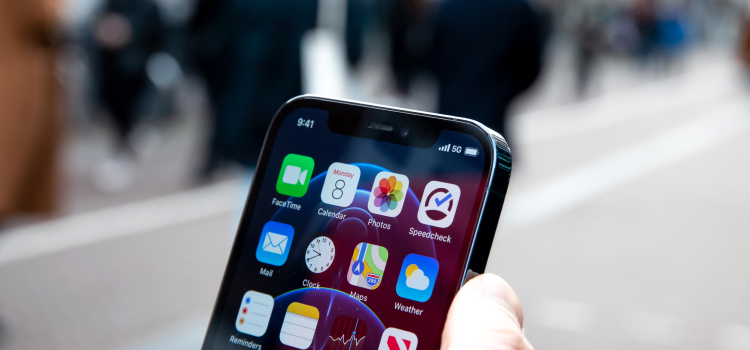 close up of iphone screen with apps